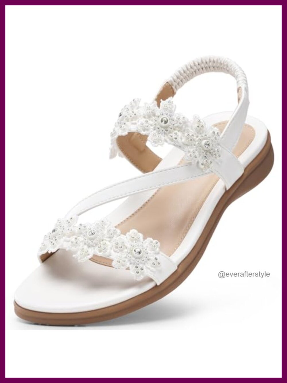TEMOFON Women's Flat Dressy Sandals Rhinestone Flower Summer Slip On